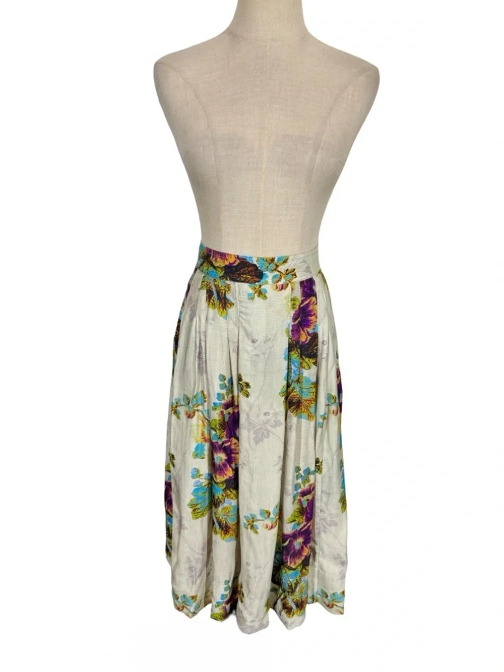 Tory Burch Floral Pleated Satin High Waisted Midi Skirt